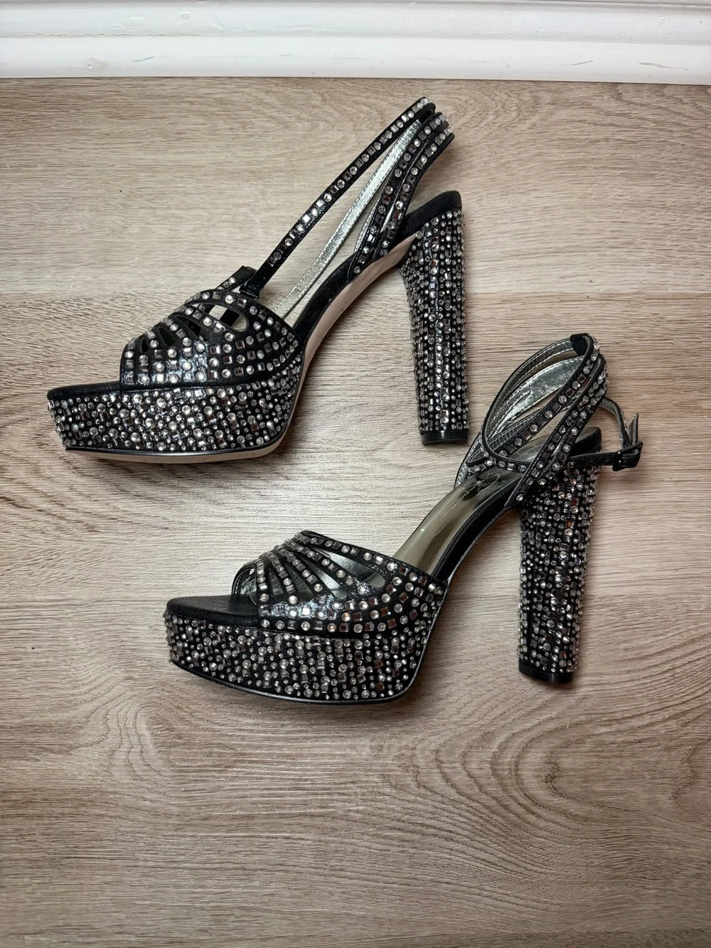 Jessica Simpson Black Rhinestone Platform Heels